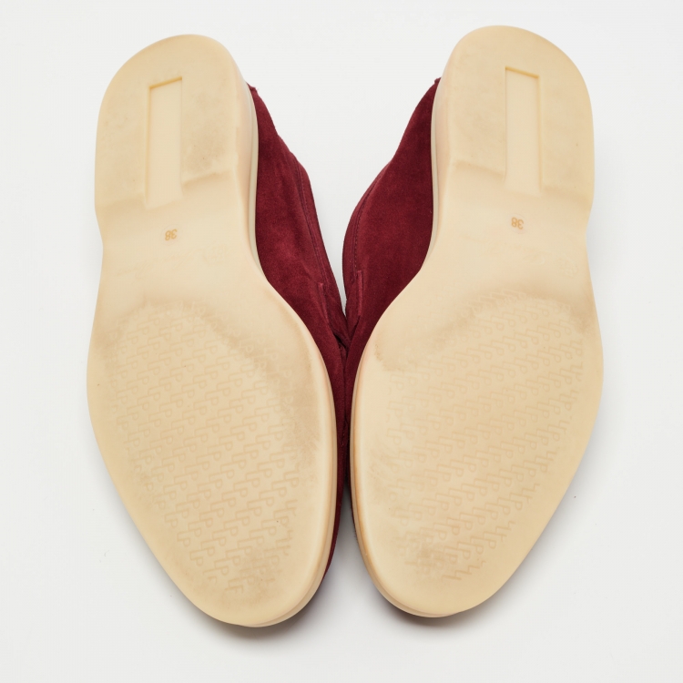 Pre Owned Loro Piana Burgundy Suede Summer Charms Loafers Size 38