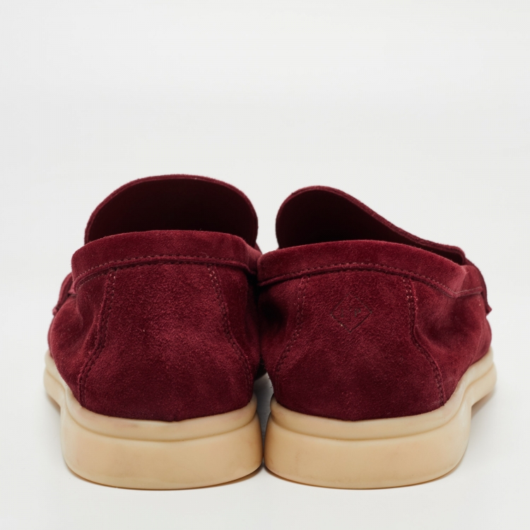 Pre Owned Loro Piana Burgundy Suede Summer Charms Loafers Size 38