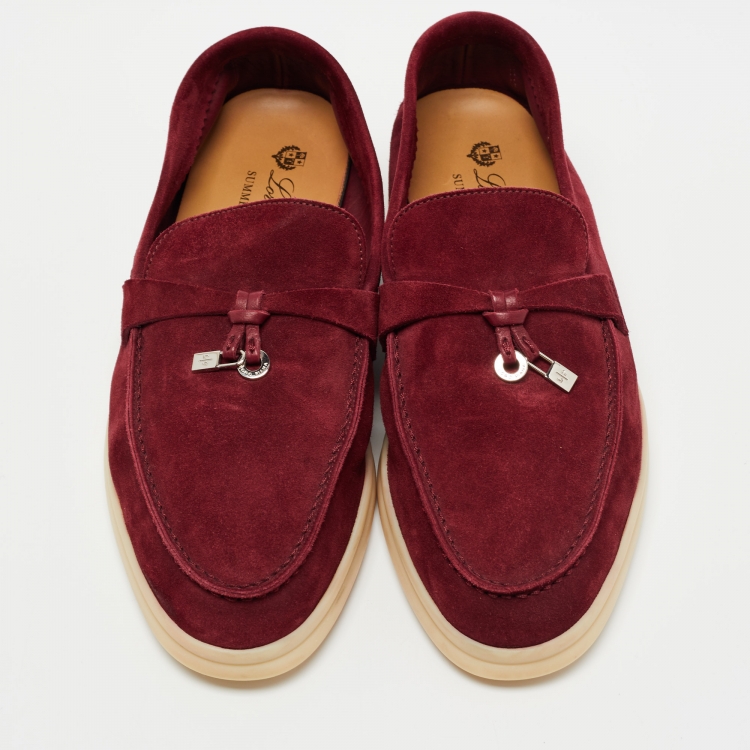 Pre Owned Loro Piana Burgundy Suede Summer Charms Loafers Size 38