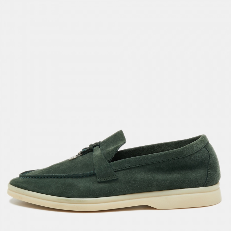 Pre Owned Loro Piana Green Suede Summer Charms Walk Loafers Size 38