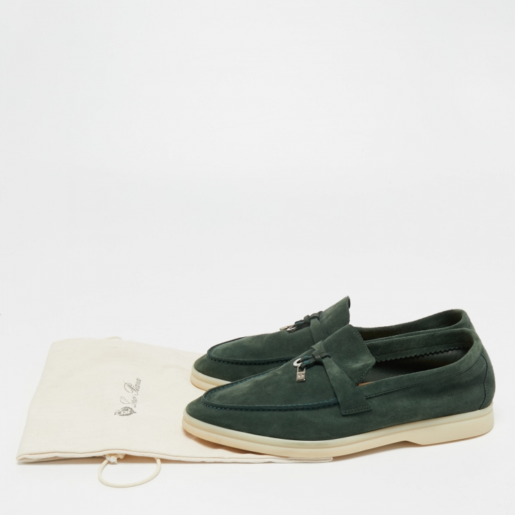 Pre Owned Loro Piana Green Suede Summer Charms Walk Loafers Size 38