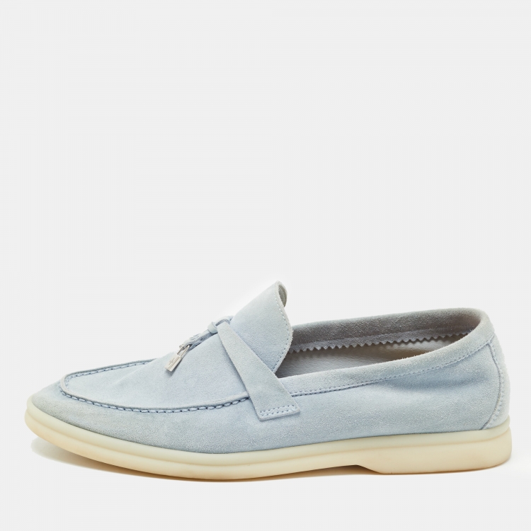 Pre Owned Loro Piana Light Blue Suede Summer Charms Walk Loafers Size 38
