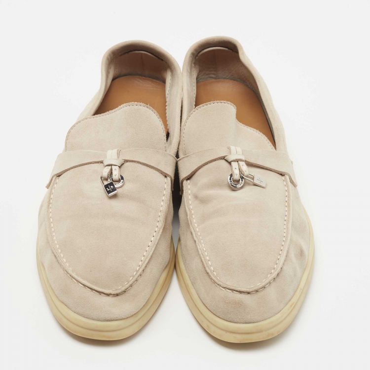 Pre Owned Loro Piana Beige Suede Summer Charms Walk Loafers Size 40