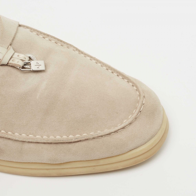 Pre Owned Loro Piana Beige Suede Summer Charms Walk Loafers Size 40