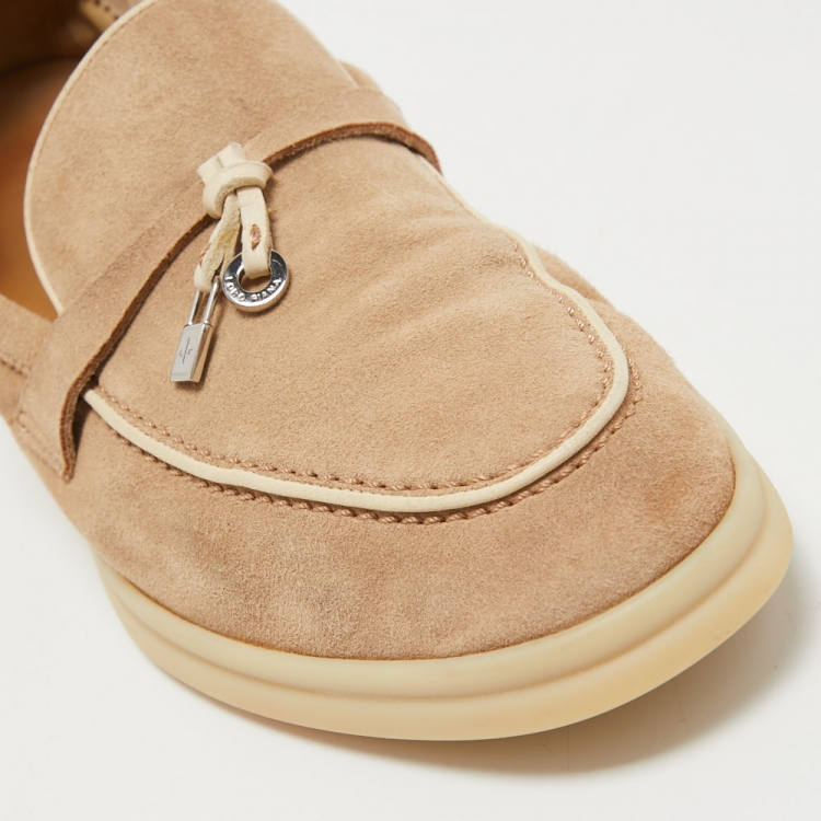 Pre Owned Loro Piana Beige Suede Summer Charms Walk Loafers Size 38