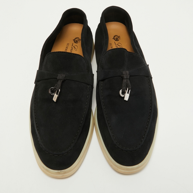 مملوكة مسبقًا Loro Piana Black Suede Summer Charms Walk Loafers Size 38