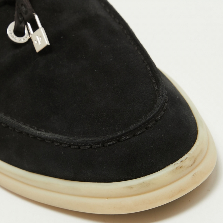 مملوكة مسبقًا Loro Piana Black Suede Summer Charms Walk Loafers Size 38