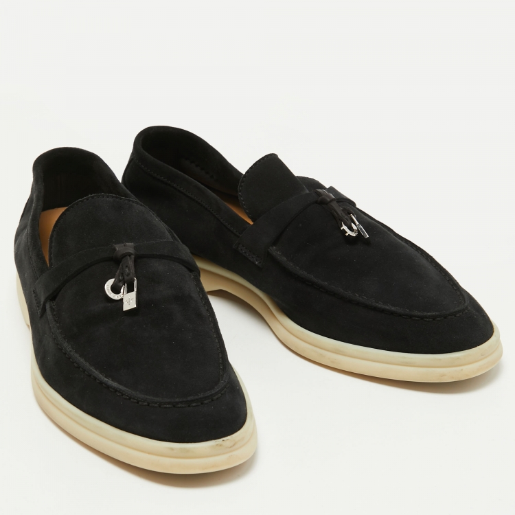 مملوكة مسبقًا Loro Piana Black Suede Summer Charms Walk Loafers Size 38