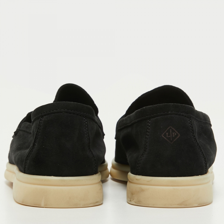 مملوكة مسبقًا Loro Piana Black Suede Summer Charms Walk Loafers Size 38