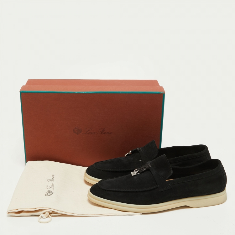 مملوكة مسبقًا Loro Piana Black Suede Summer Charms Walk Loafers Size 38