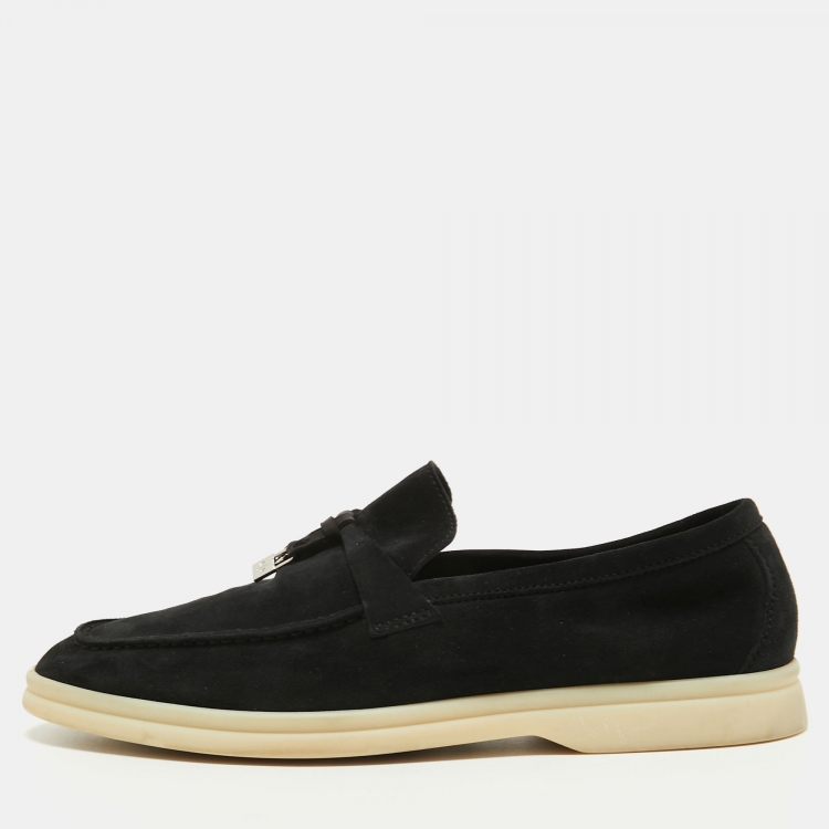 مملوكة مسبقًا Loro Piana Black Suede Summer Charms Walk Loafers Size 38