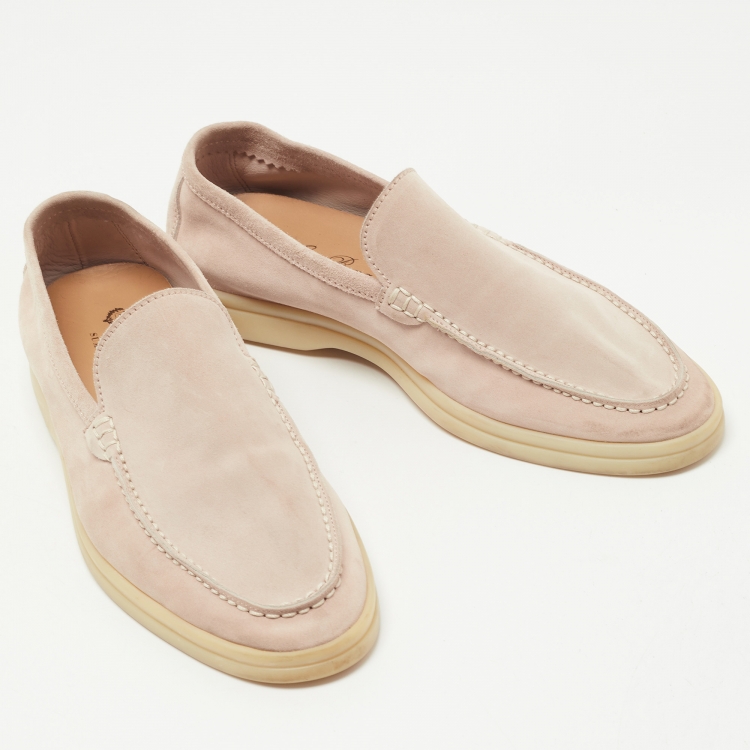 مملوكة مسبقًا Loro Piana Light Pink Nubuck Leather Summer Walk Loafers Size 37