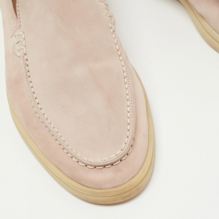 مملوكة مسبقًا Loro Piana Light Pink Nubuck Leather Summer Walk Loafers Size 37