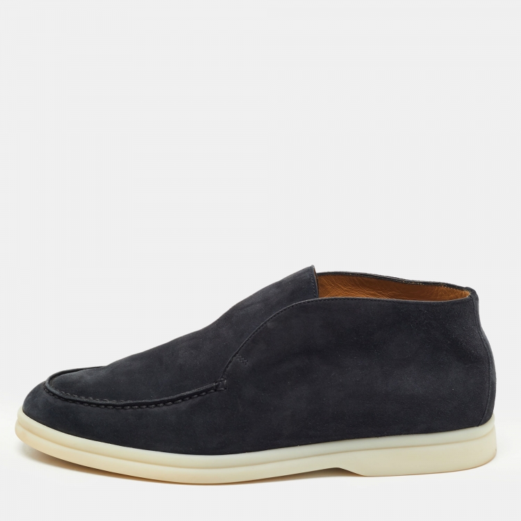 Pre Owned Loro Piana Navy Blue Suede Open Walk Ankle Boots Size 38