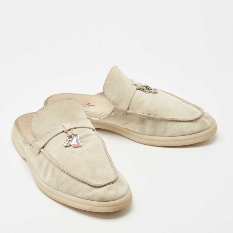 Pre Owned Loro Piana Grey Suede Babouche Charms Walk Mules Size 38