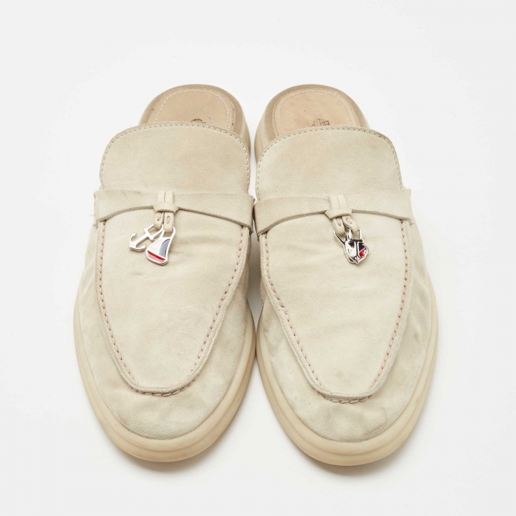 Pre Owned Loro Piana Grey Suede Babouche Charms Walk Mules Size 38
