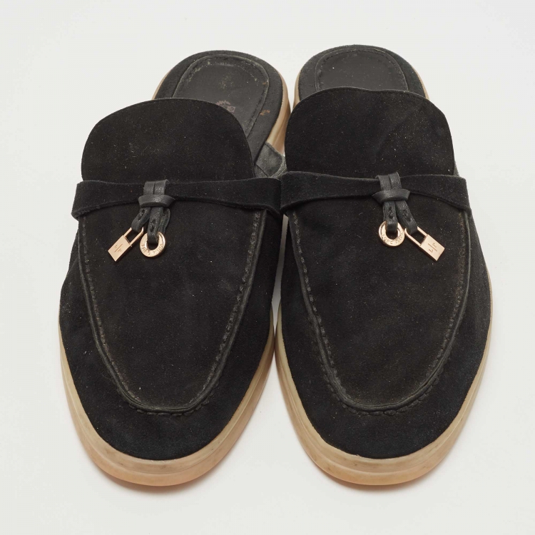 مملوكة مسبقًا Loro Piana Black Suede Babouche Charms Walk Mules Size 39 