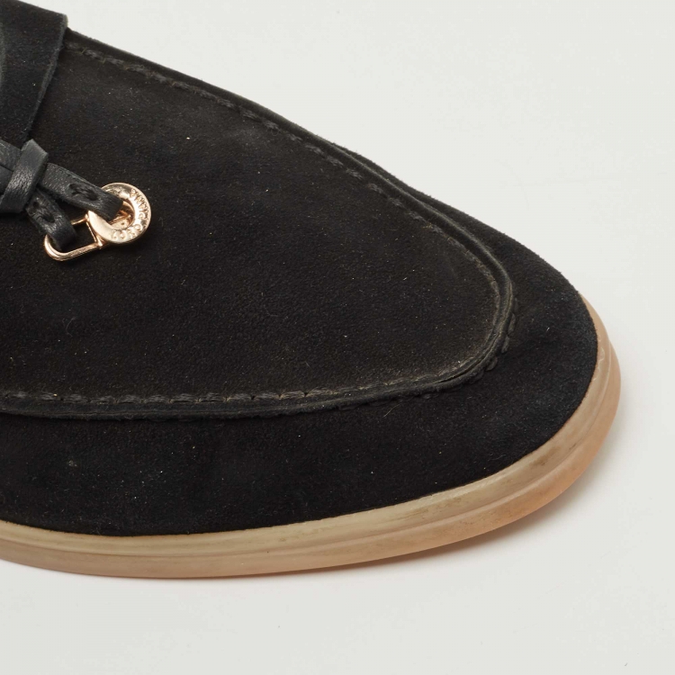 مملوكة مسبقًا Loro Piana Black Suede Babouche Charms Walk Mules Size 39 