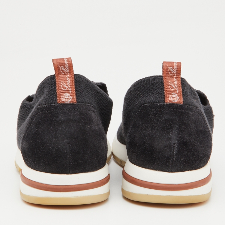 Pre Owned Loro Piana Black Knit Fabric 360 Flexy Walker Slip On Sneakers Size 38