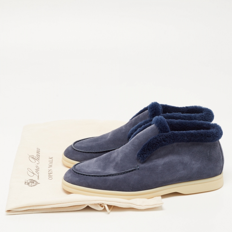 Pre Owned Loro Piana Navy Blue Suede and Fur Open Walk Chukka Boots Size 38