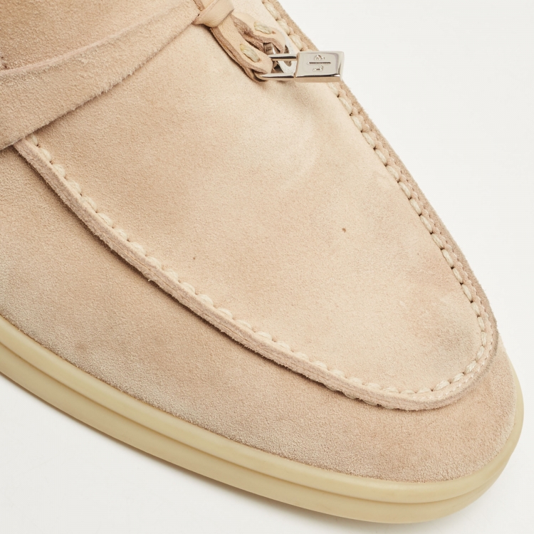 Pre Owned Loro Piana Pink Suede Summer Charms Walk Loafers Size 37.5 