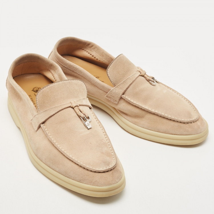 Pre Owned Loro Piana Pink Suede Summer Charms Walk Loafers Size 37.5 