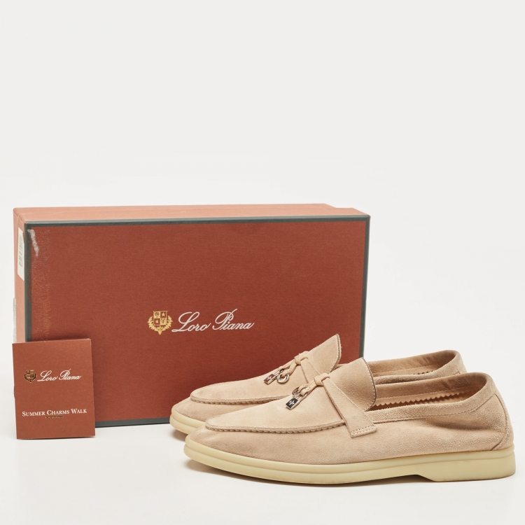 Pre Owned Loro Piana Pink Suede Summer Charms Walk Loafers Size 37.5 