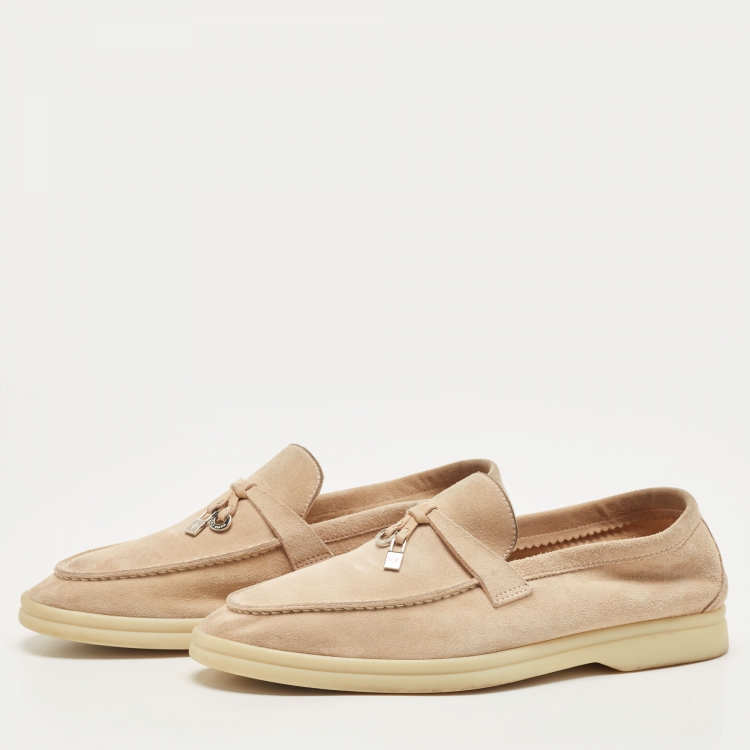 Pre Owned Loro Piana Pink Suede Summer Charms Walk Loafers Size 37.5 