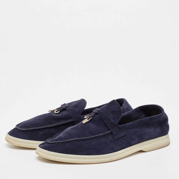 Pre Owned Loro Piana Blue Suede Summer Charms Walk Slip On Loafers Size 39.5