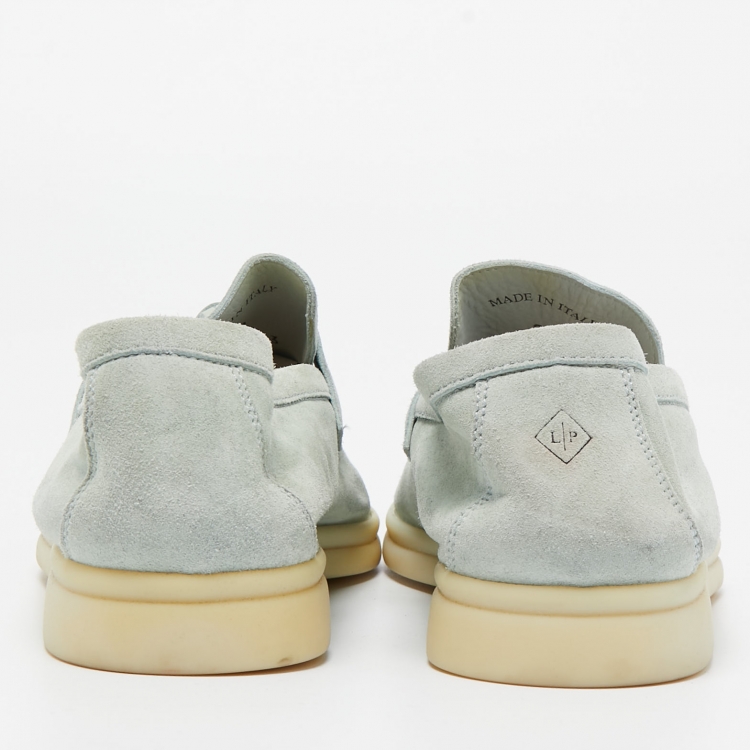 Pre Owned Loro Piana Light Blue Suede Summer Charms Walk Slip On Loafers Size 39