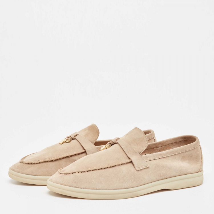 Pre Owned Loro Piana Beige Suede Summer Charms Walk  Loafers Size 39