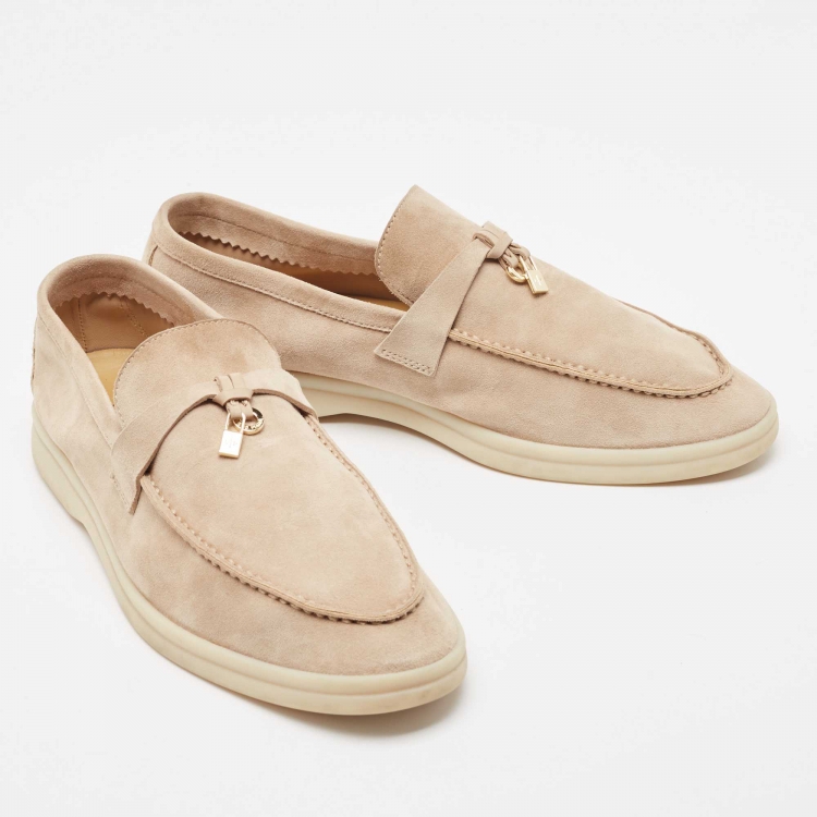 Pre Owned Loro Piana Beige Suede Summer Charms Walk  Loafers Size 39