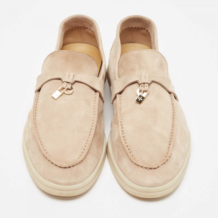 Pre Owned Loro Piana Beige Suede Summer Charms Walk  Loafers Size 39