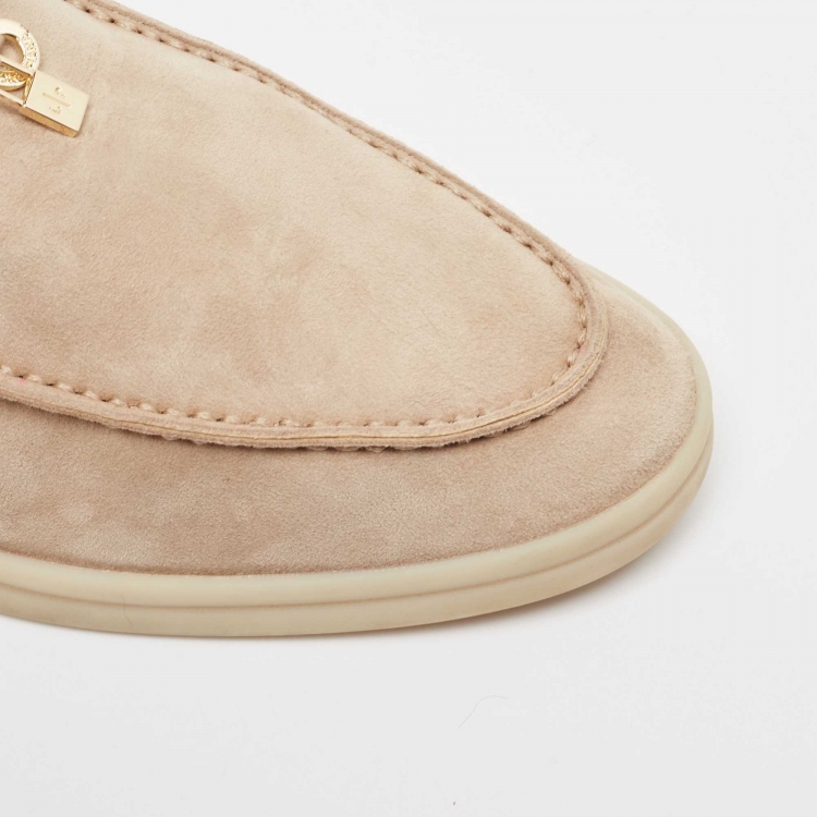 Pre Owned Loro Piana Beige Suede Summer Charms Walk  Loafers Size 39