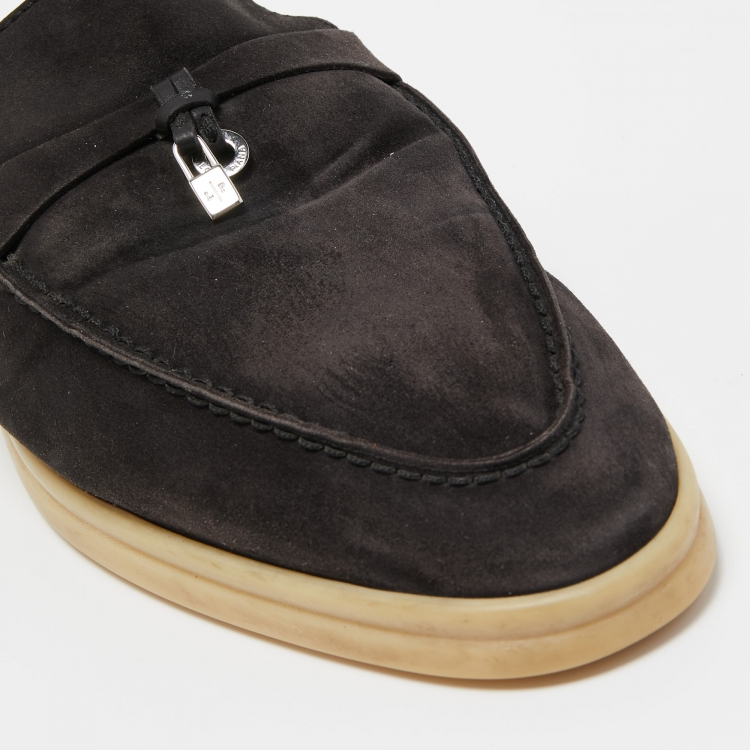 Pre Owned Loro Piana Black Suede Summer Charms Walk Mules Size 42