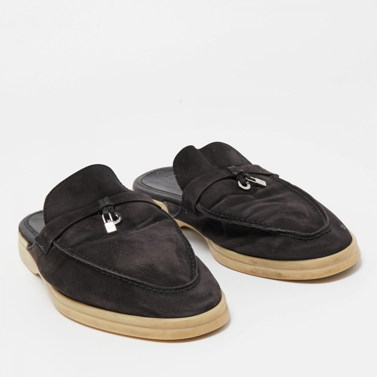 Pre Owned Loro Piana Black Suede Summer Charms Walk Mules Size 42