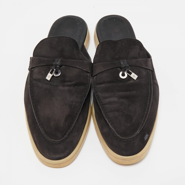 Pre Owned Loro Piana Black Suede Summer Charms Walk Mules Size 42