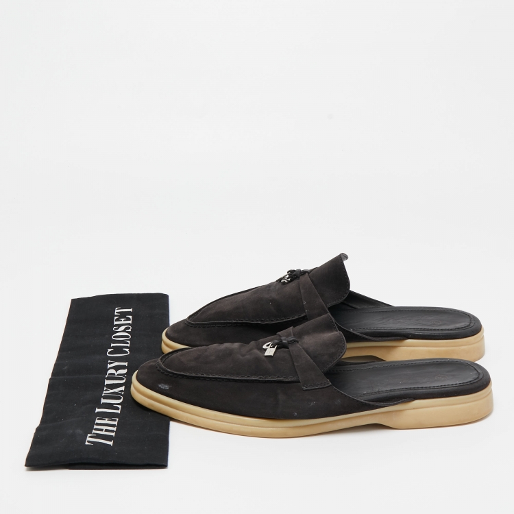 Pre Owned Loro Piana Black Suede Summer Charms Walk Mules Size 42