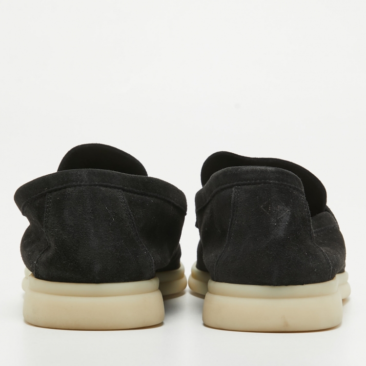 مملوكة مسبقًا Loro Piana Black Suede Summer Charms Walk Loafers Size 39.5