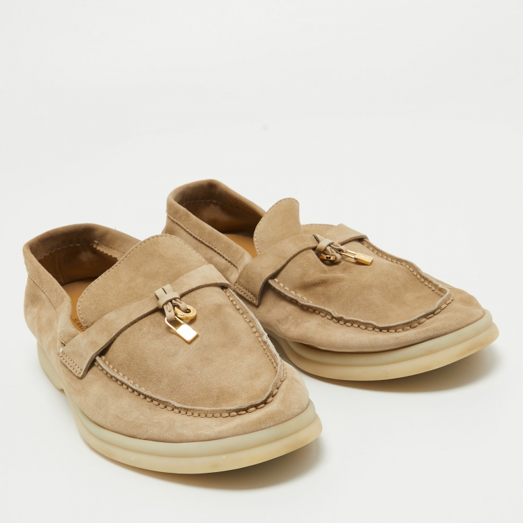 Pre Owned Loro Piana Beige Suede Summer Charms Walk  Loafers Size 38