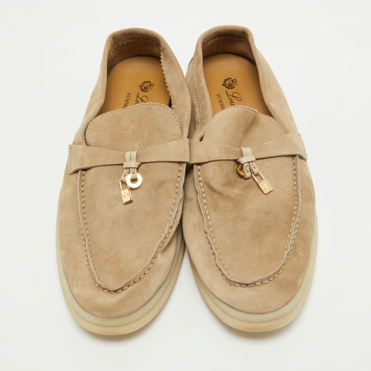 Pre Owned Loro Piana Beige Suede Summer Charms Walk  Loafers Size 38