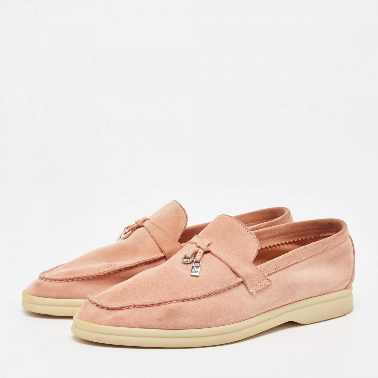 Pre Owned Loro Piana Pink Suede Summer Charms Walk Loafers Size 39