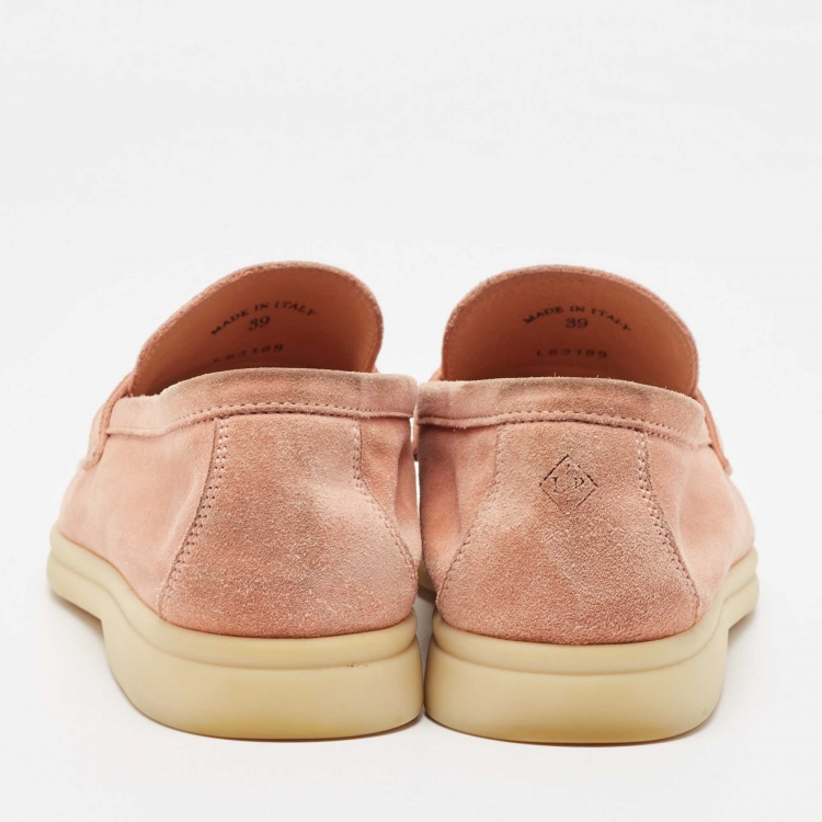 Pre Owned Loro Piana Pink Suede Summer Charms Walk Loafers Size 39