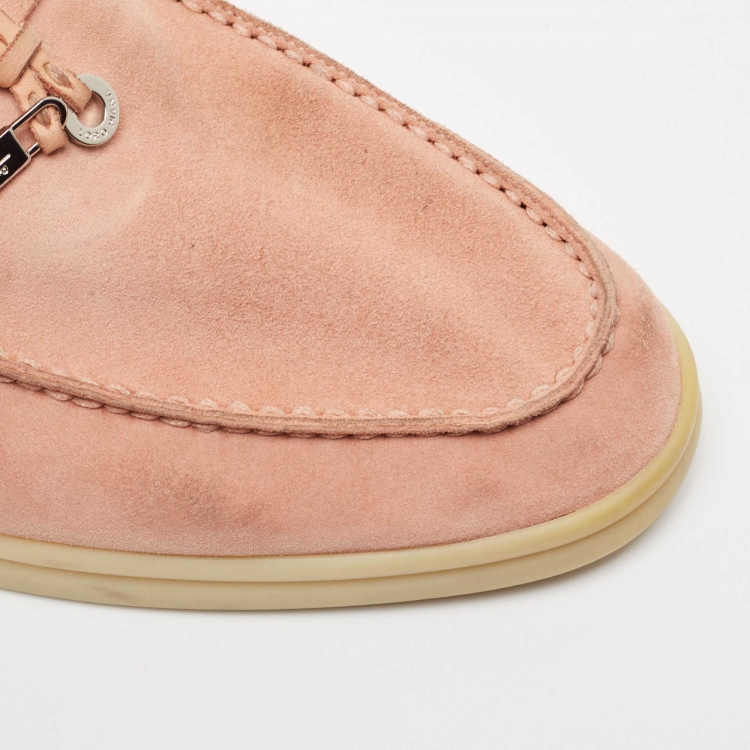 Pre Owned Loro Piana Pink Suede Summer Charms Walk Loafers Size 39