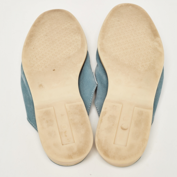 Pre Owned Loro Piana Blue Suede Babouche Charms Walk Flat Mules Size 40