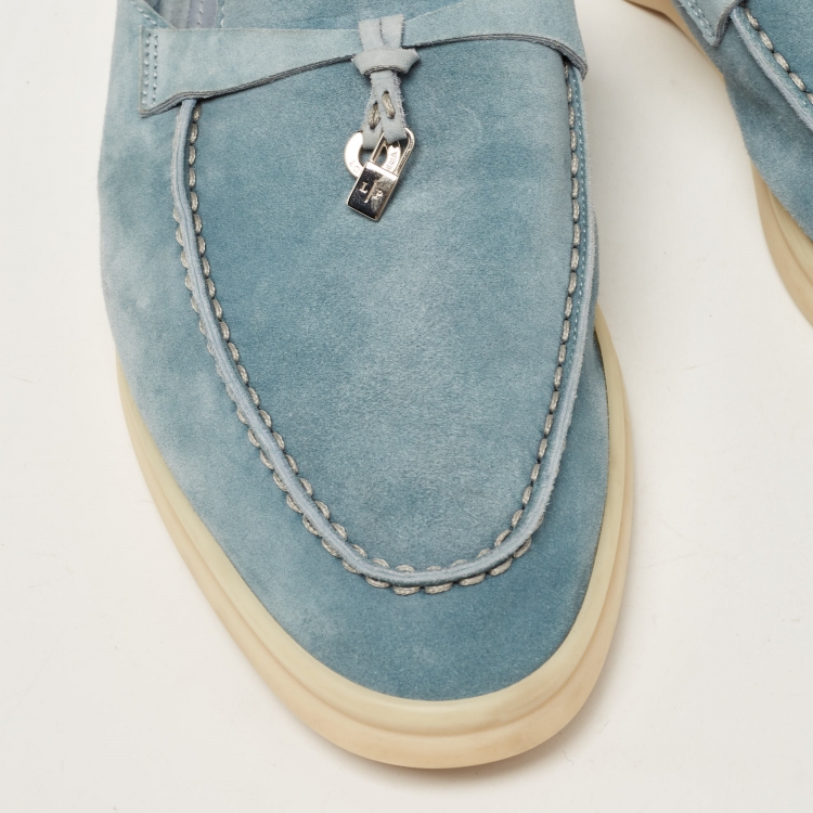 Pre Owned Loro Piana Blue Suede Babouche Charms Walk Flat Mules Size 40