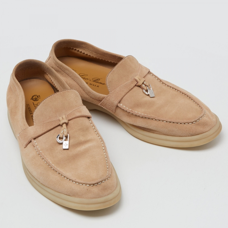 Pre Owned Loro Piana Beige Suede Summer Charms Walk Loafers Size 38