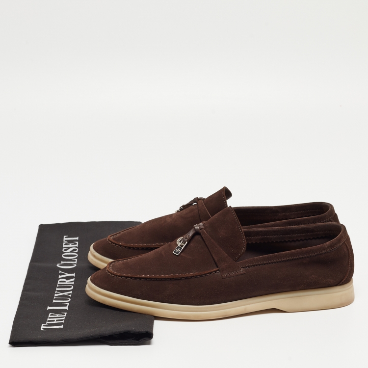مملوكة مسبقًا Loro Piana Brown Suede Summer Charms Walk Loafers Size 40.5
