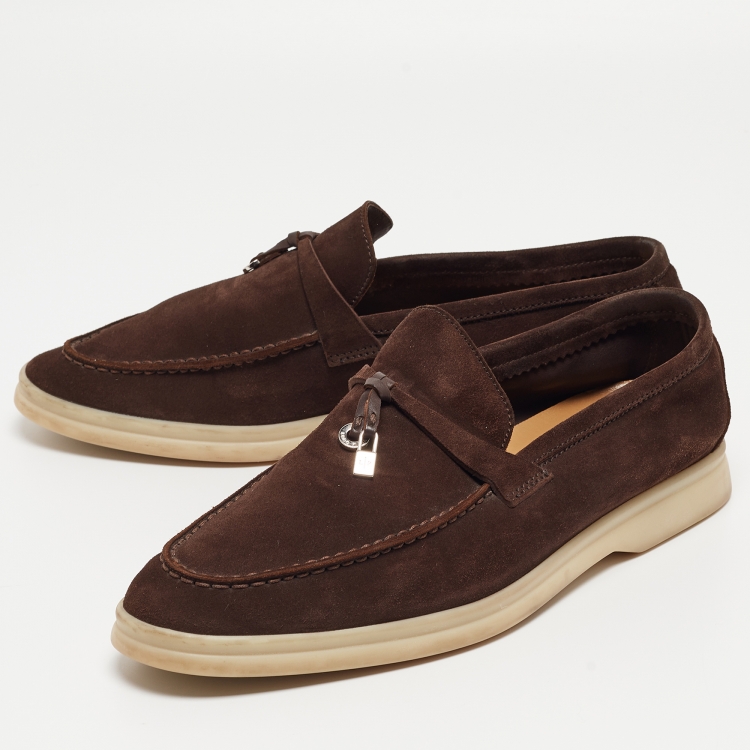 مملوكة مسبقًا Loro Piana Brown Suede Summer Charms Walk Loafers Size 40.5