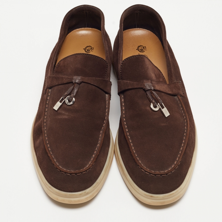 مملوكة مسبقًا Loro Piana Brown Suede Summer Charms Walk Loafers Size 40.5